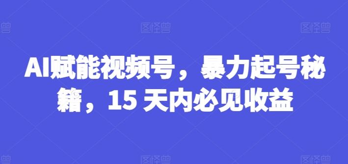 AI赋能视频号，暴力起号秘籍，15 天内必见收益【揭秘】-轻创淘金网