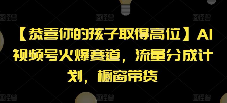 【恭喜你的孩子取得高位】AI视频号火爆赛道，流量分成计划，橱窗带货【揭秘】-轻创淘金网