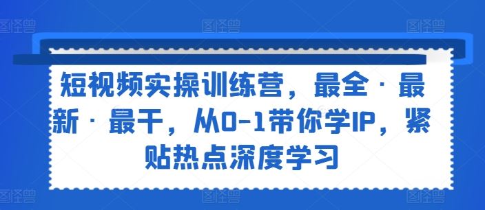 短视频实操训练营，最全·最新·最干，从0-1带你学IP，紧贴热点深度学习-轻创淘金网