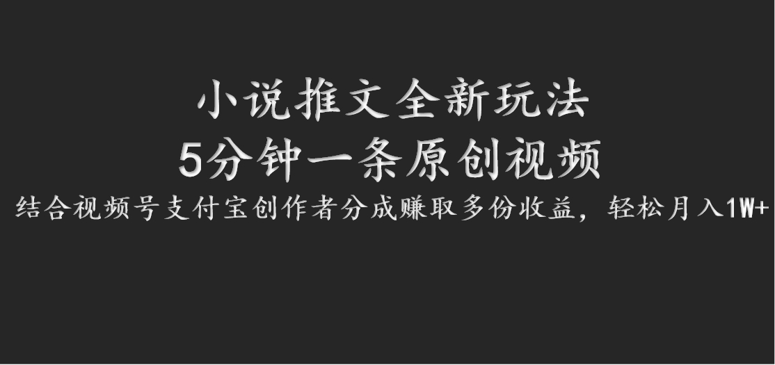 小说推文全新玩法，5分钟一条原创视频，结合视频号支付宝创作者分成赚取多份收益-轻创淘金网